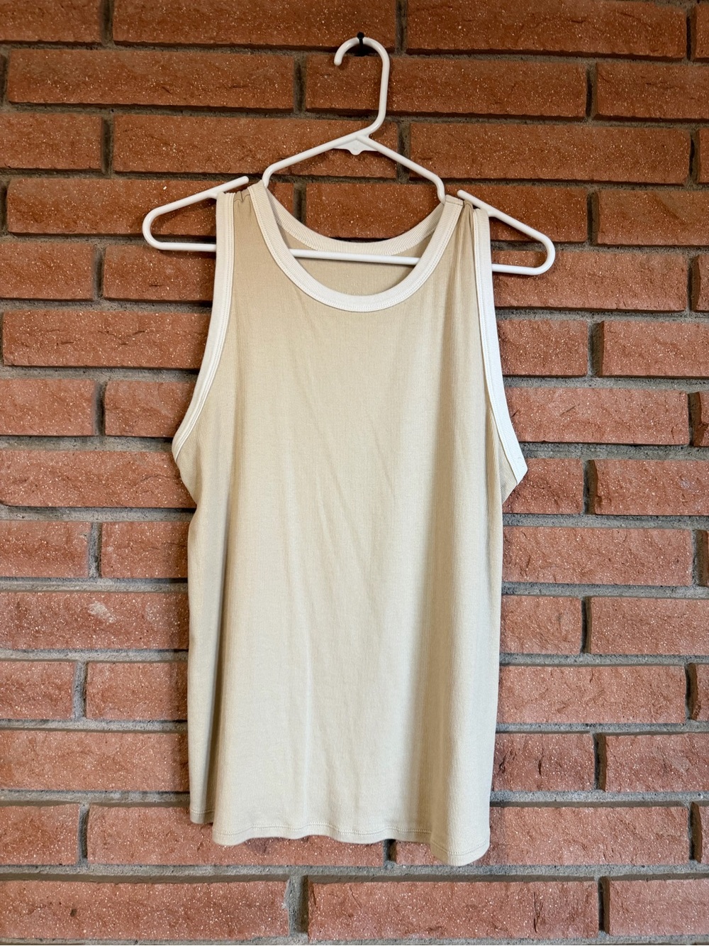 A new day tank top- tan with white